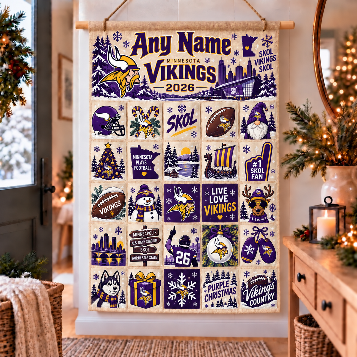 Minnesota Vikings Christmas Custom Wall Advent Calendar - Printed V3