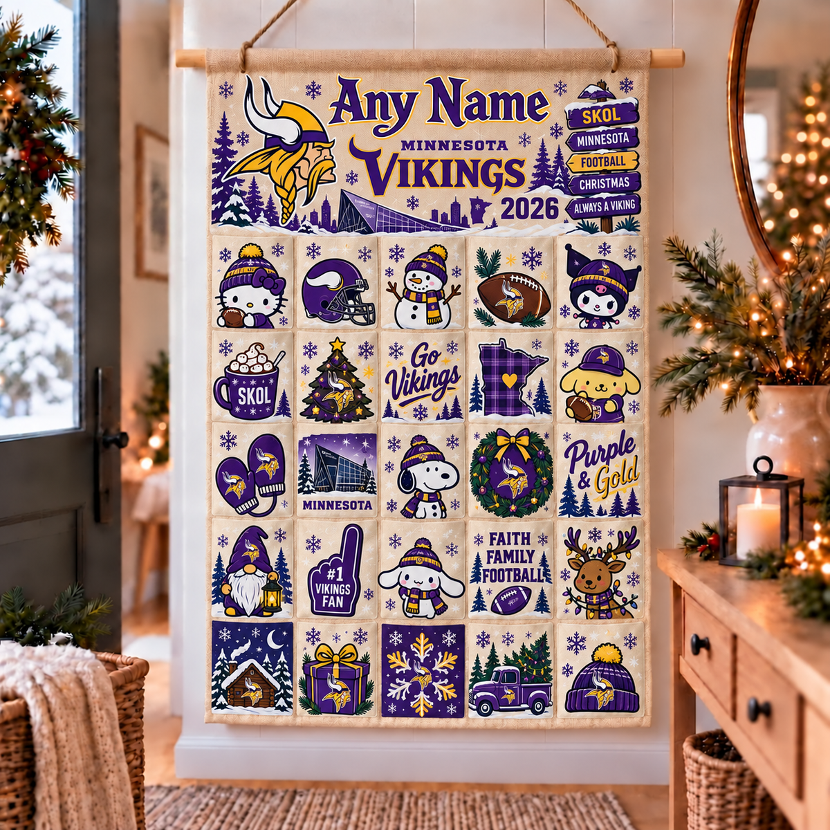 Minnesota Vikings Christmas x Santorini Friends Custom Wall Advent Calendar - Printed