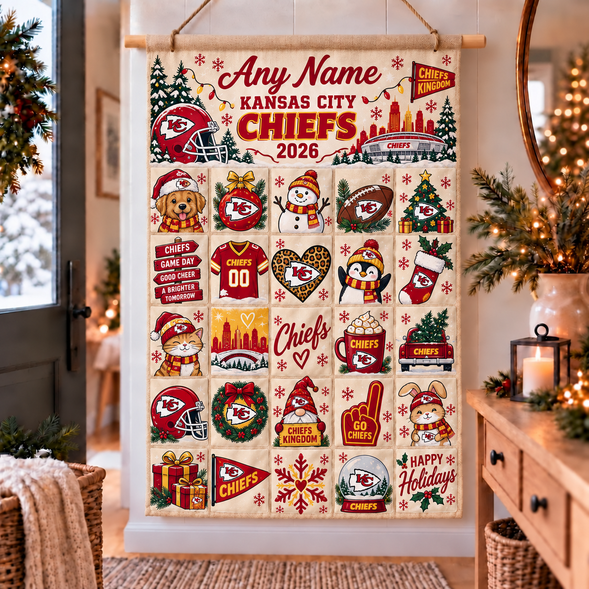Kansas City Chiefs Christmas x Santorini Friends Custom Wall Advent Calendar - Printed V3
