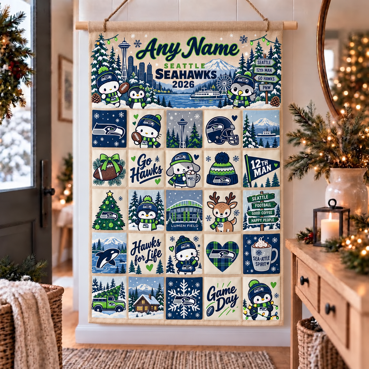 Seattle Seahawks Christmas x Santorini Friends Custom Wall Advent Calendar - Printed V2