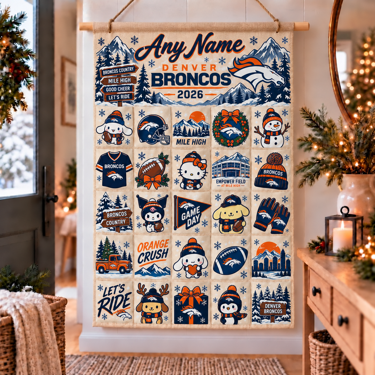 Denver Broncos Christmas x Santorini Friends Custom Wall Advent Calendar - Printed