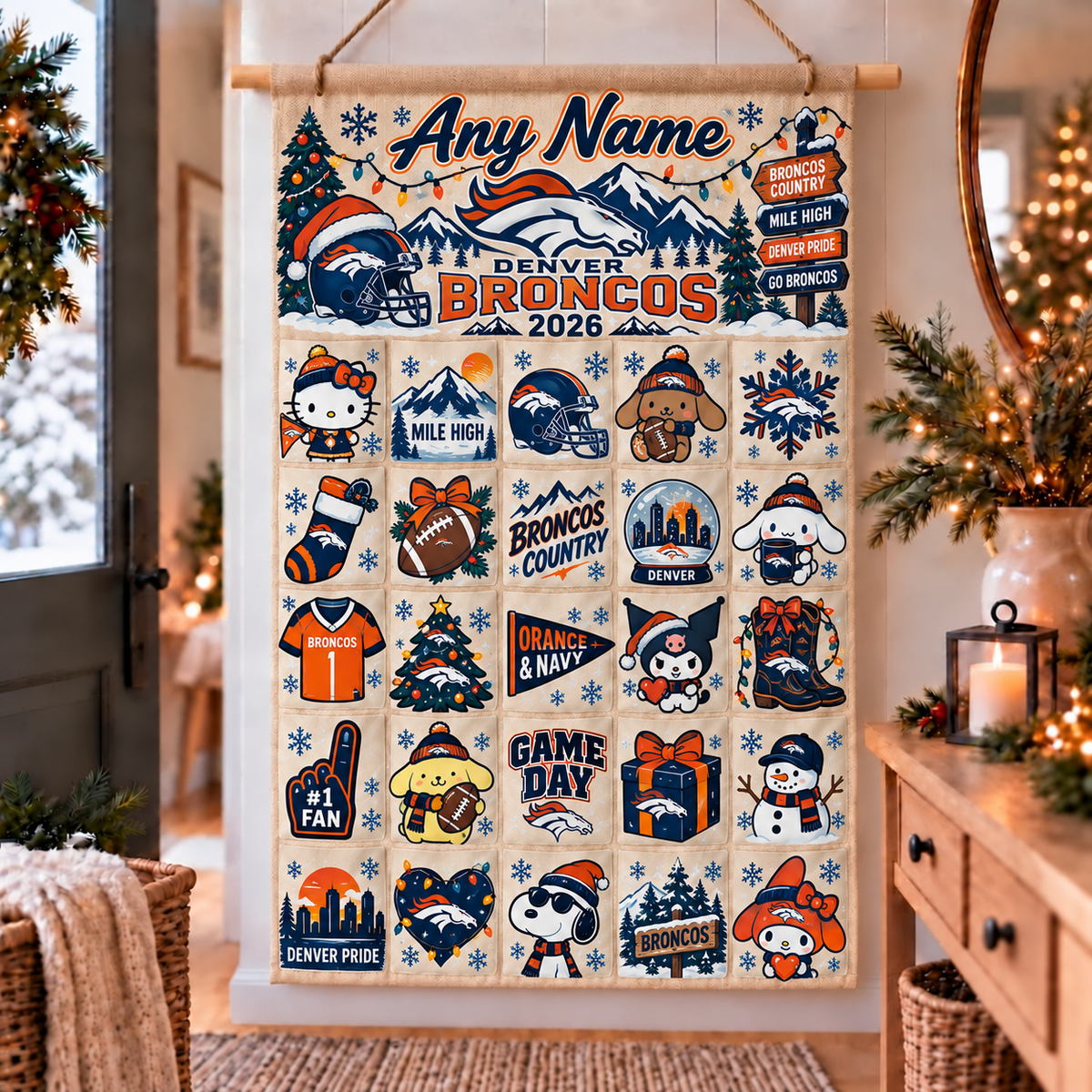 Denver Broncos Christmas x Santorini Friends Custom Wall Advent Calendar - Printed V3