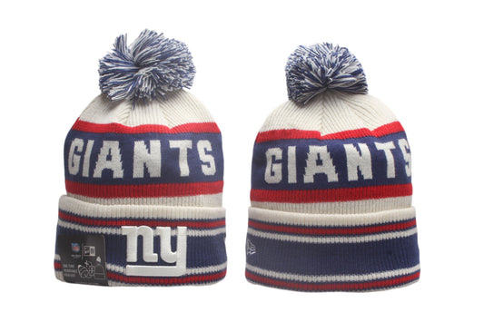 NYG Cuffed Knit Hat with Pom - Embroidered Patch