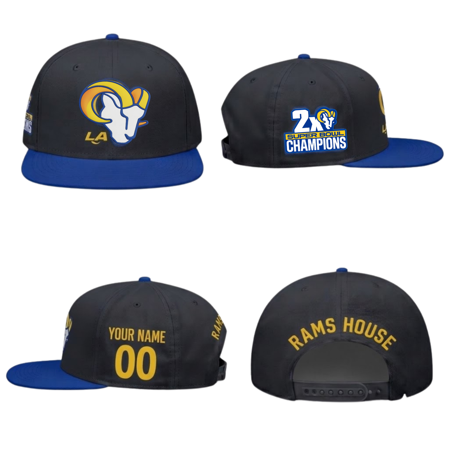 Los Angeles Rams 2X Champs Personalized Snapback Cap - Printed
