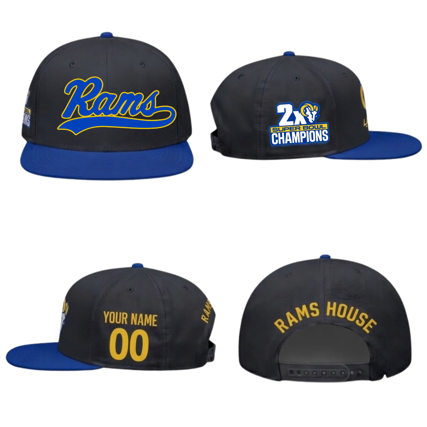 Los Angeles Rams 2X Champs Personalized Snapback Cap - Printed