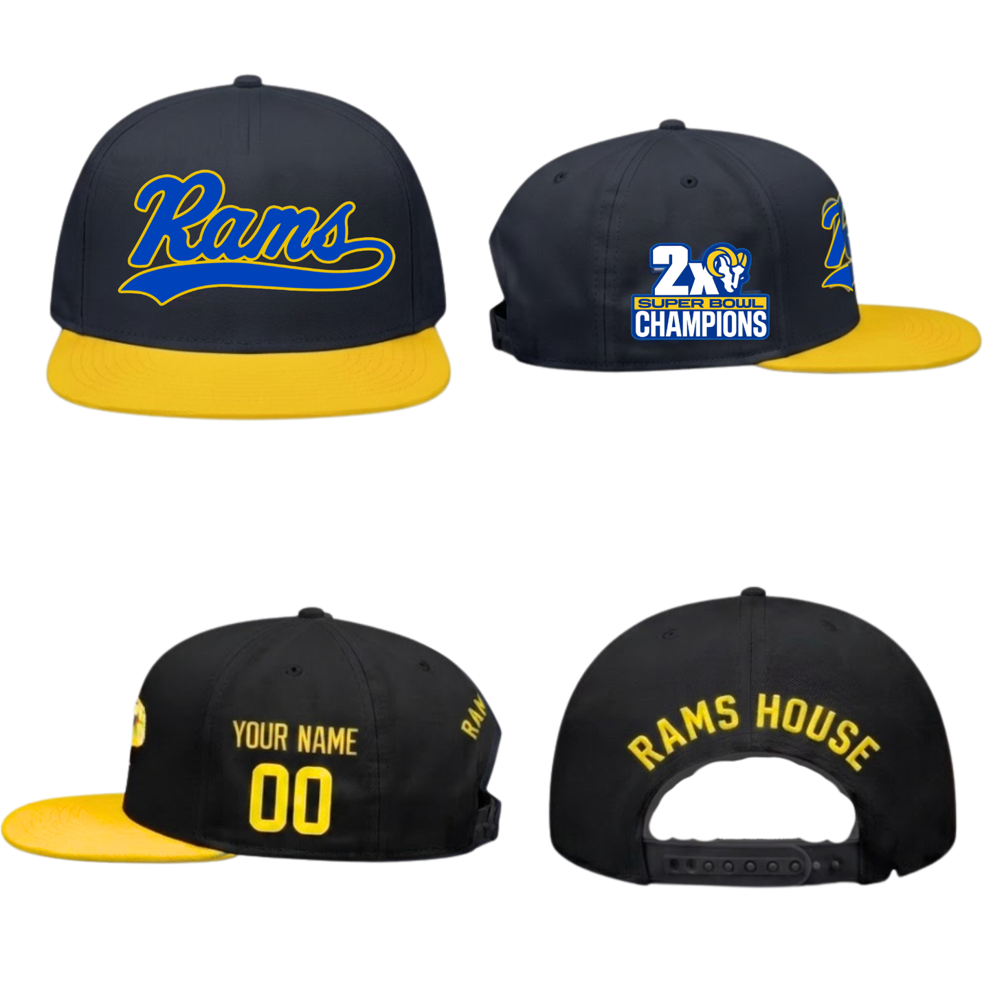 Los Angeles Rams 2X Champs Personalized Snapback Cap - Printed