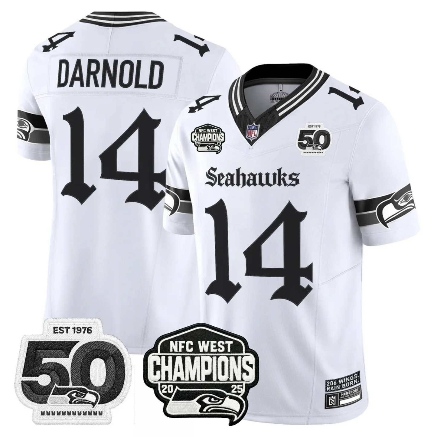 SEA 50th & NFC West Champions Patch Gothic Edition Jersey - All Stitched