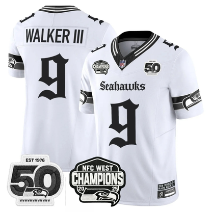 SEA 50th & NFC West Champions Patch Gothic Edition Jersey - All Stitched