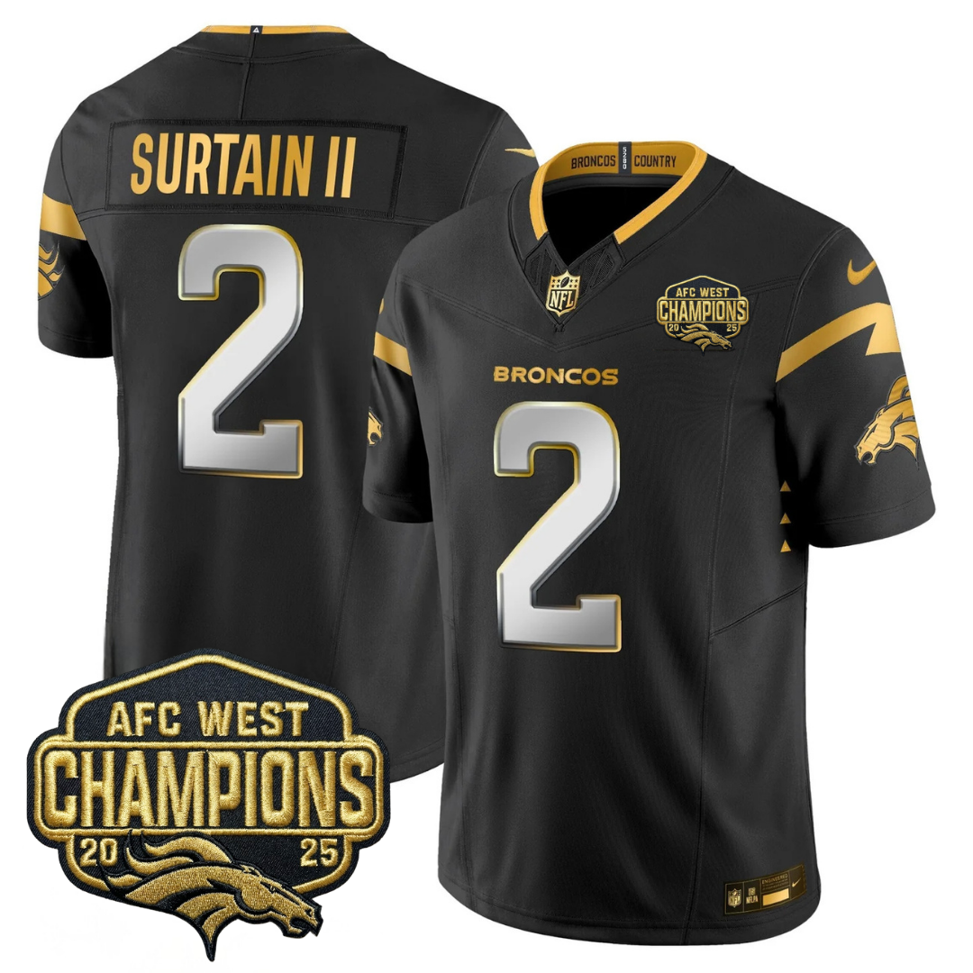 DEN AFC West Champions Patch Gold Vapor Limited Jersey - All Stitched