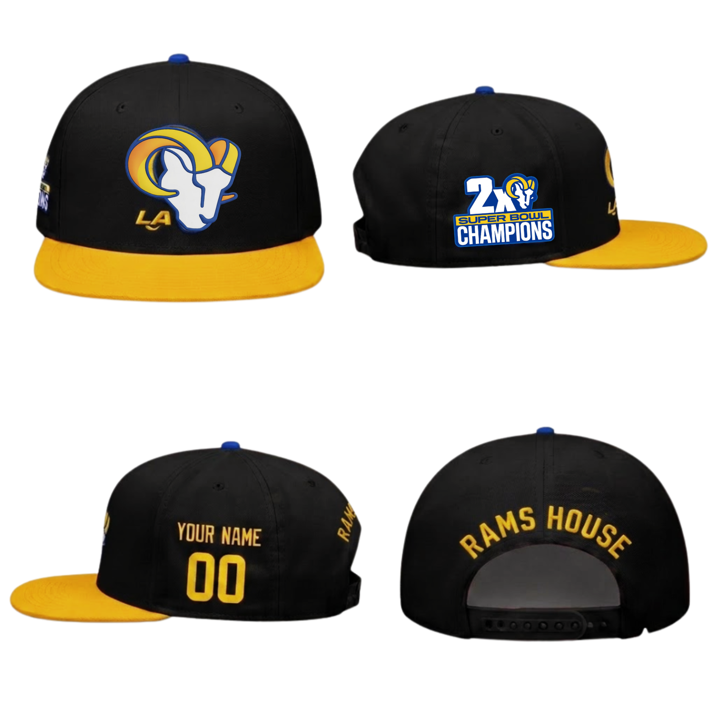 Los Angeles Rams 2X Champs Personalized Snapback Cap - Printed