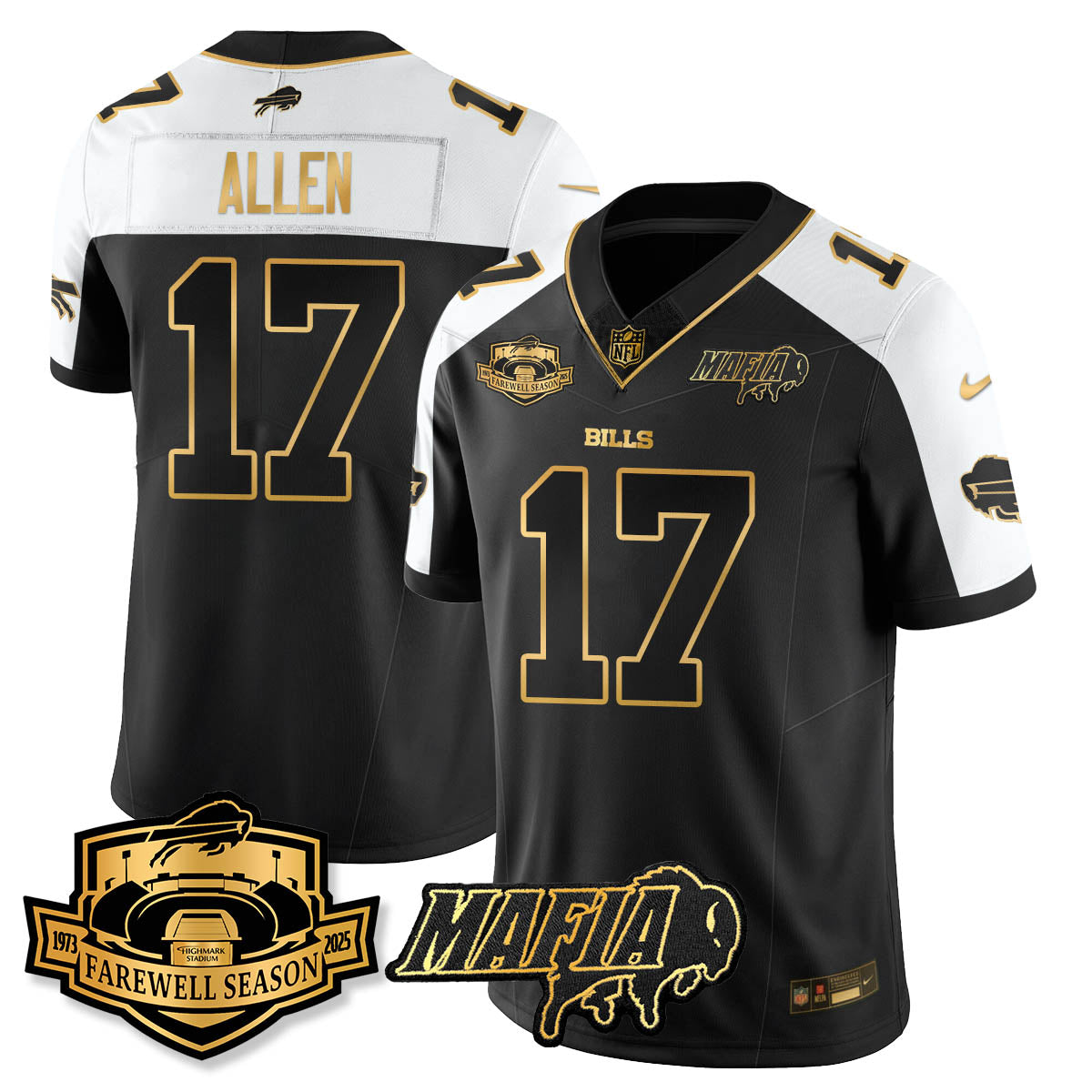 BUF 2025 Bills Mafia Patch Gold Vapor Limited Jersey - All Stitched