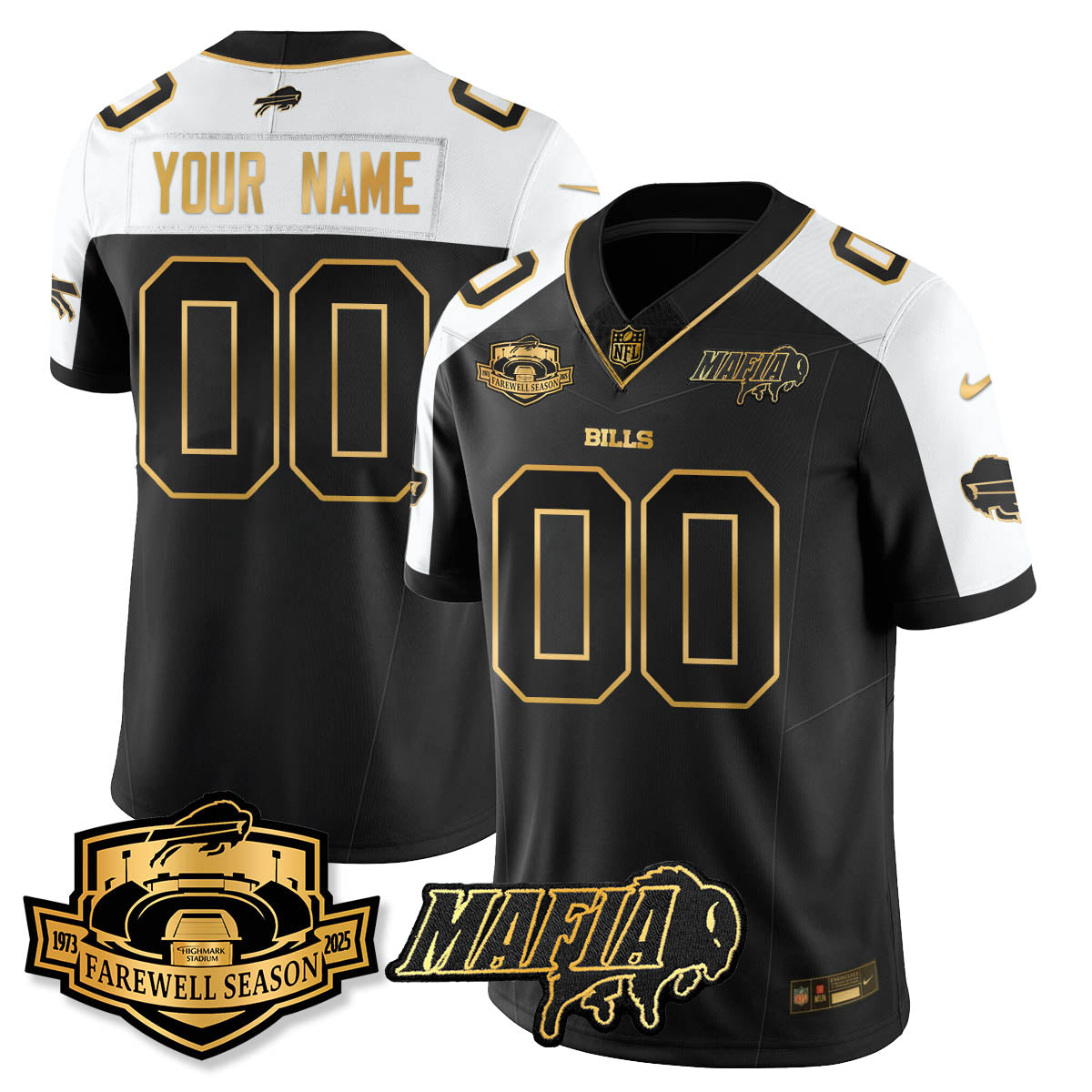 BUF 2025 Bills Mafia Patch Gold Vapor Limited Custom Jersey - All Stitched