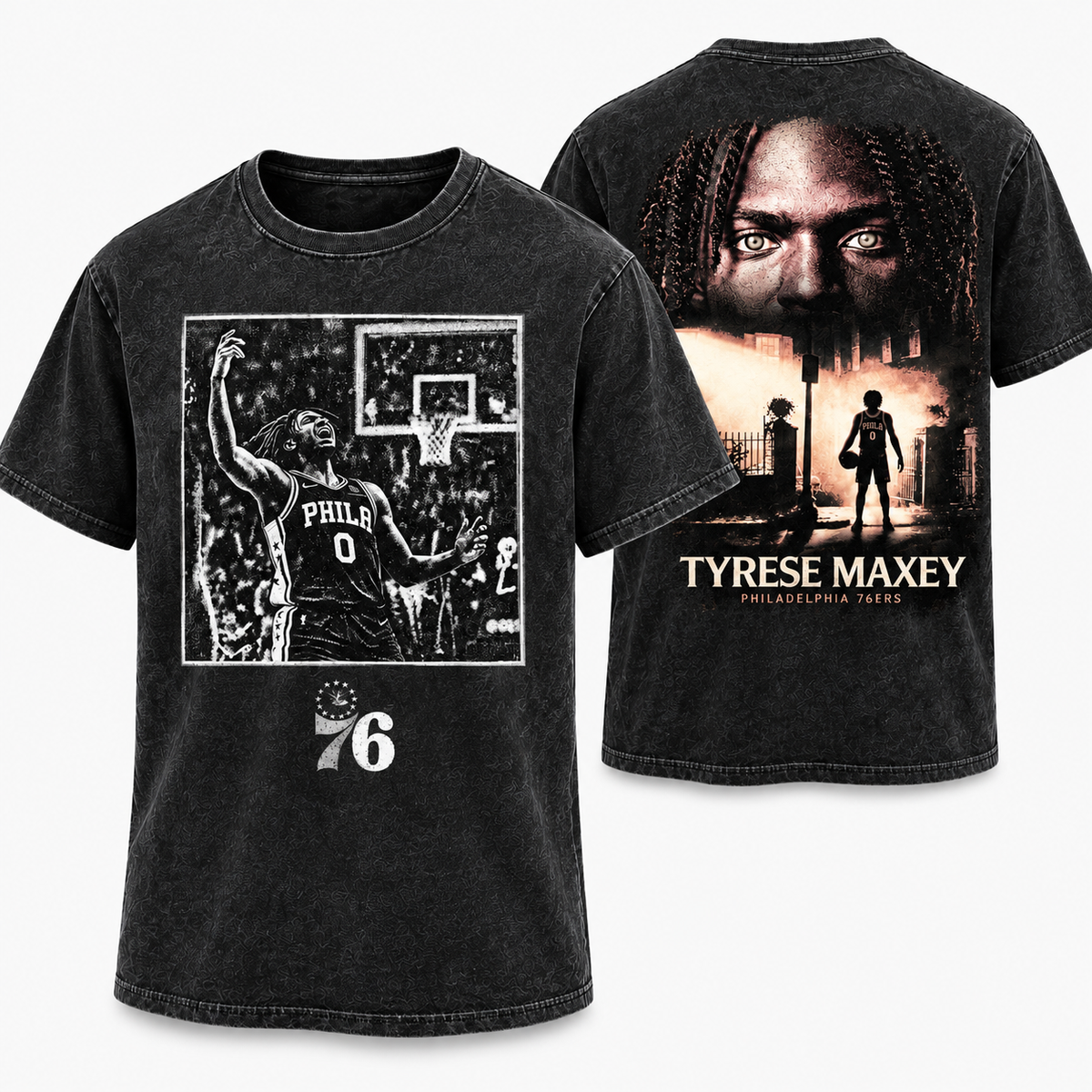 Philadelphia 76ers #0 Tyrese Maxey Washed T-Shirt - Printed