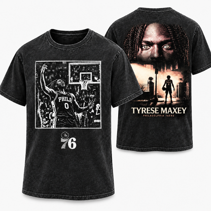 Philadelphia 76ers #0 Tyrese Maxey Washed T-Shirt - Printed
