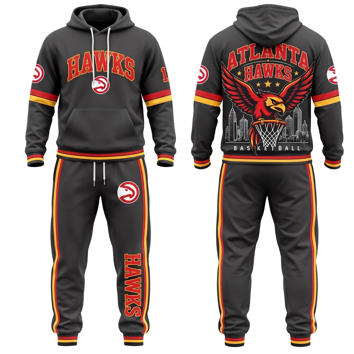 AH Streetwear Hoodie Pants Set - Printed