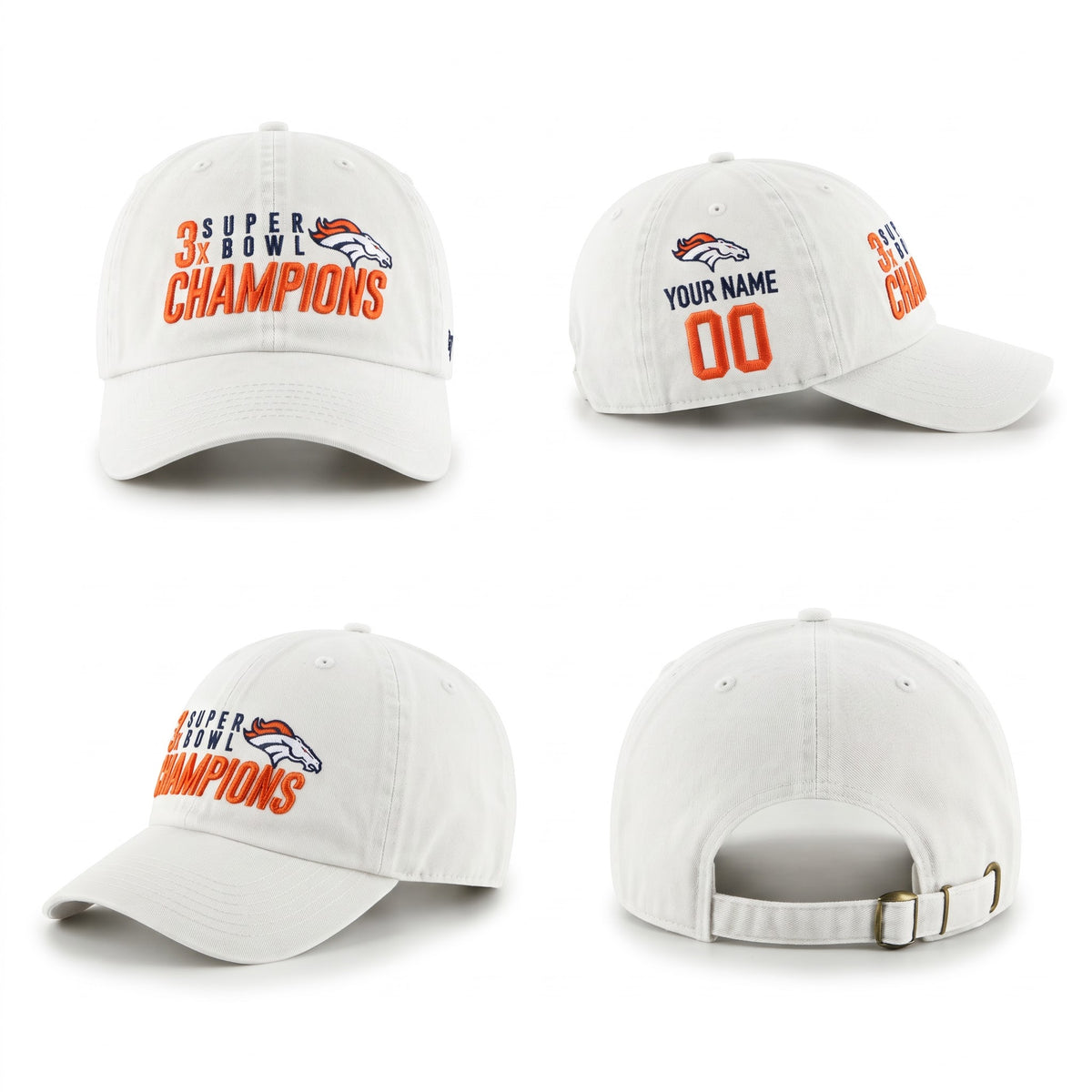 DEN 3x Super Bowl Champions Custom Wash Hat - Embroidered V2