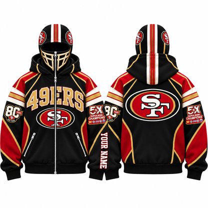 SF Streetwear Style Personalized Mask Zip Up Hoodie - Printed V2