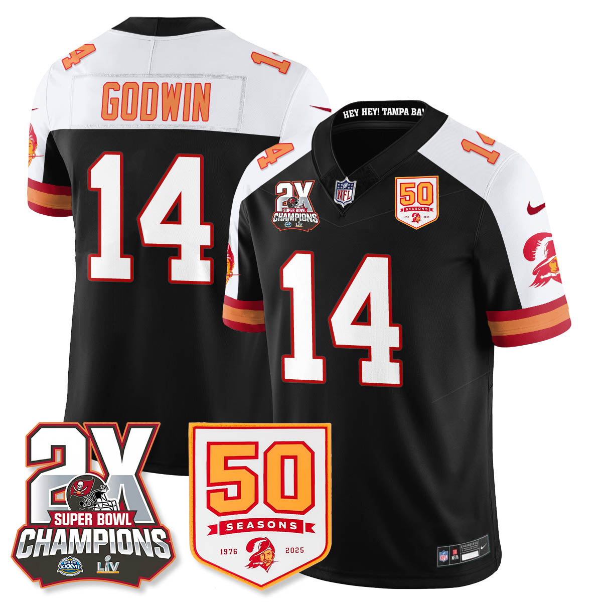 TB 2-Time Champions Patch Throwback Vapor Limited Jersey - All Stitched