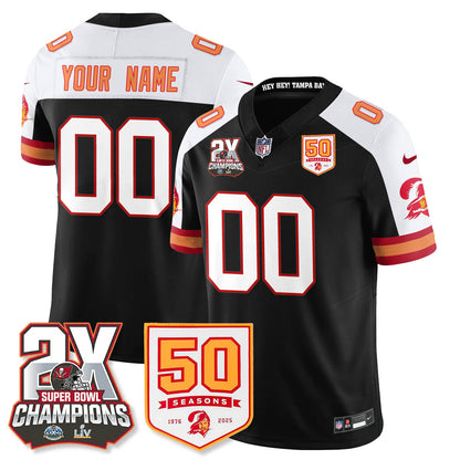 Custom TB 2-Time Champions Patch Throwback Vapor Limited Jersey - All Stitched