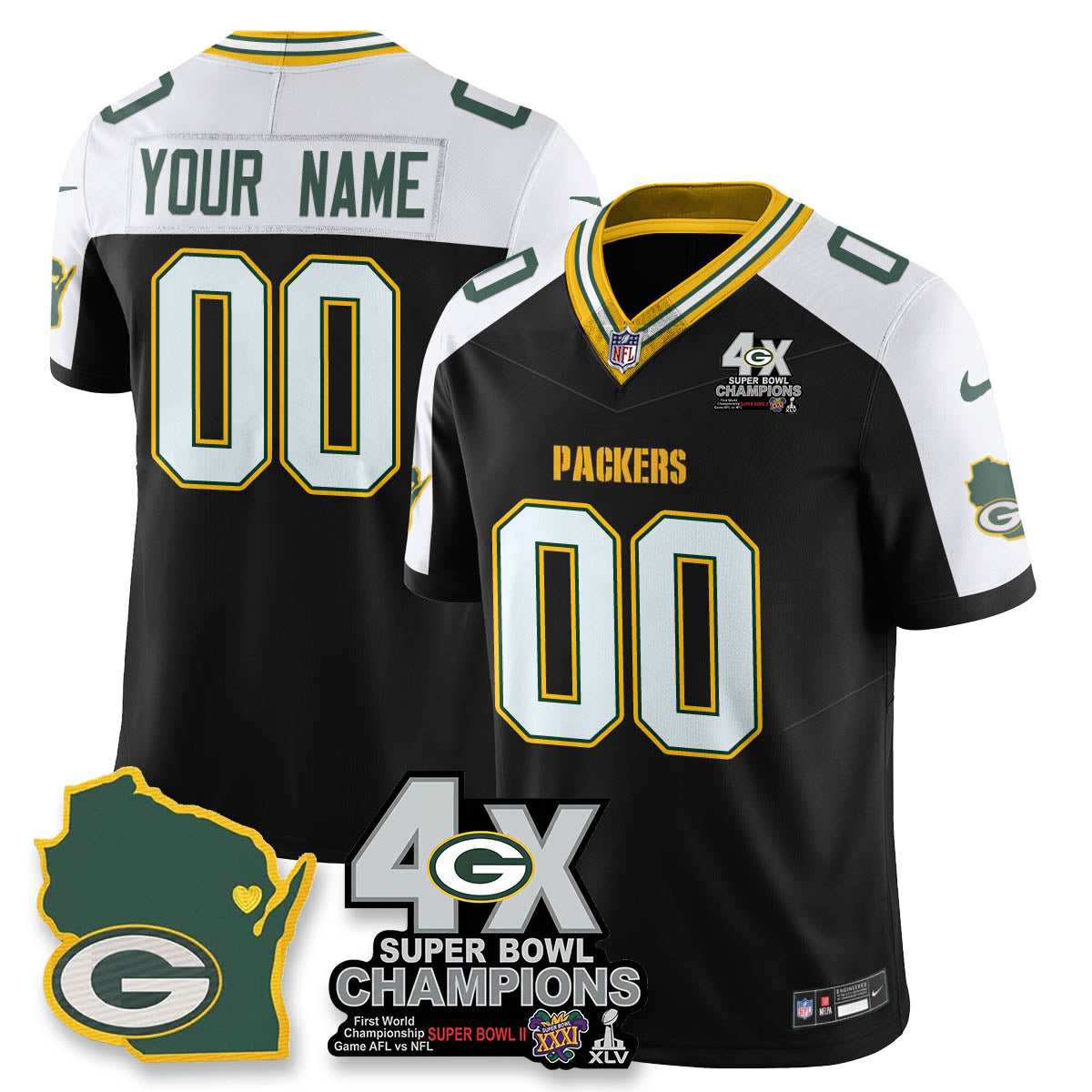 GB 4-Time Champions Patch Vapor Limited Jersey - All Stitched