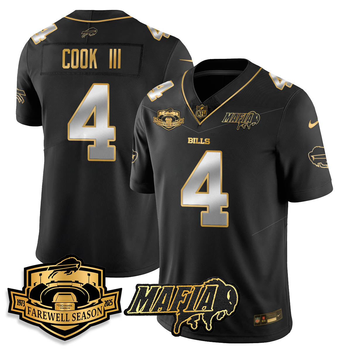 BUF 2025 Bills Mafia Patch Gold Vapor Limited Jersey - All Stitched