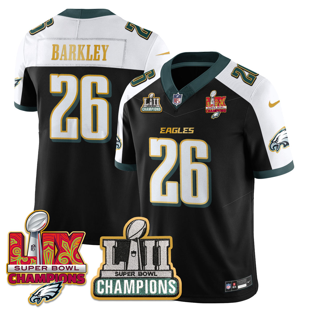 Philadelphia Eagles LII-LIX Super Bowl Champions Vapor Limited Gold Jersey - All Stitched