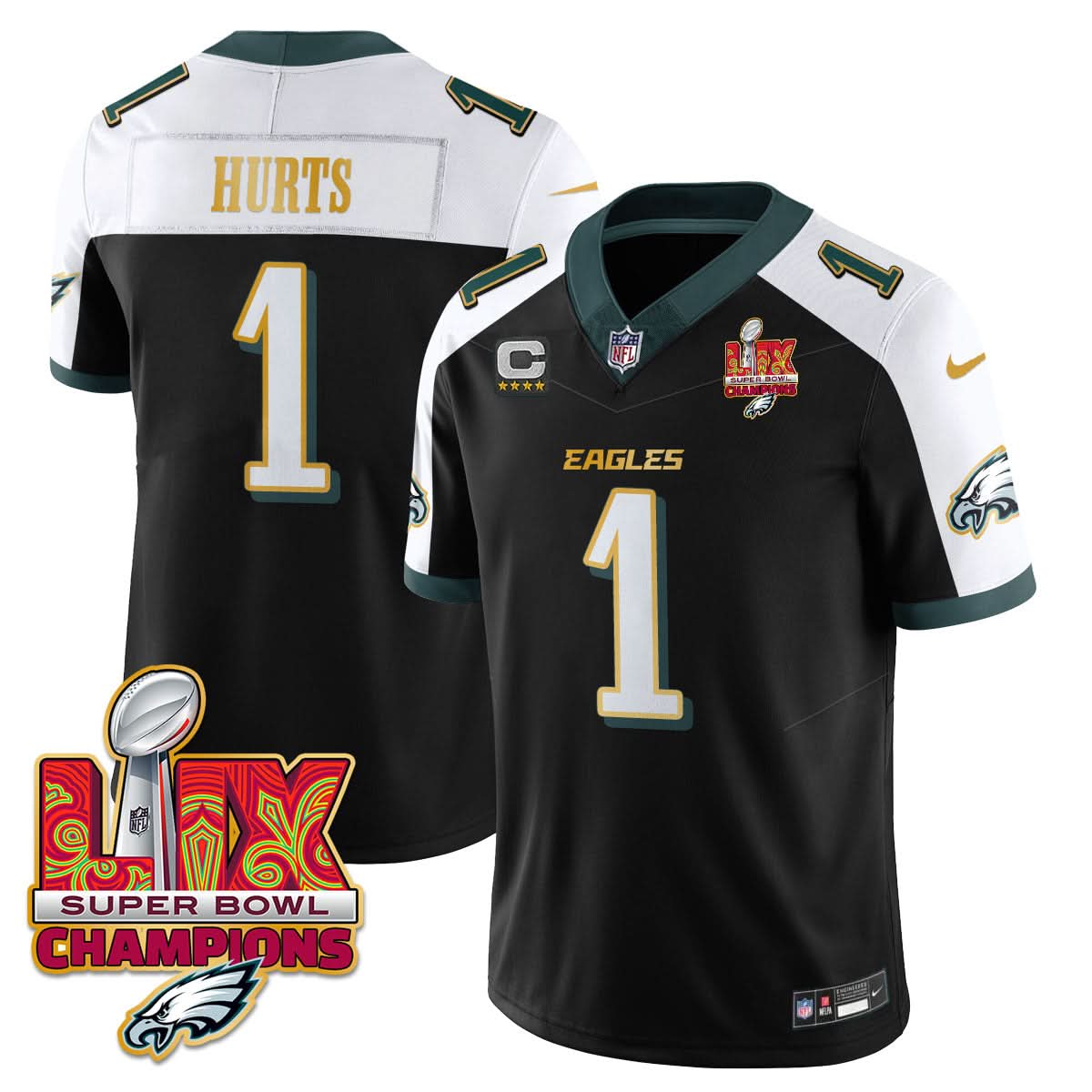 Philadelphia Eagles Super Bowl LIX Champions Gold Trim Vapor Limited Jersey - All Stitched