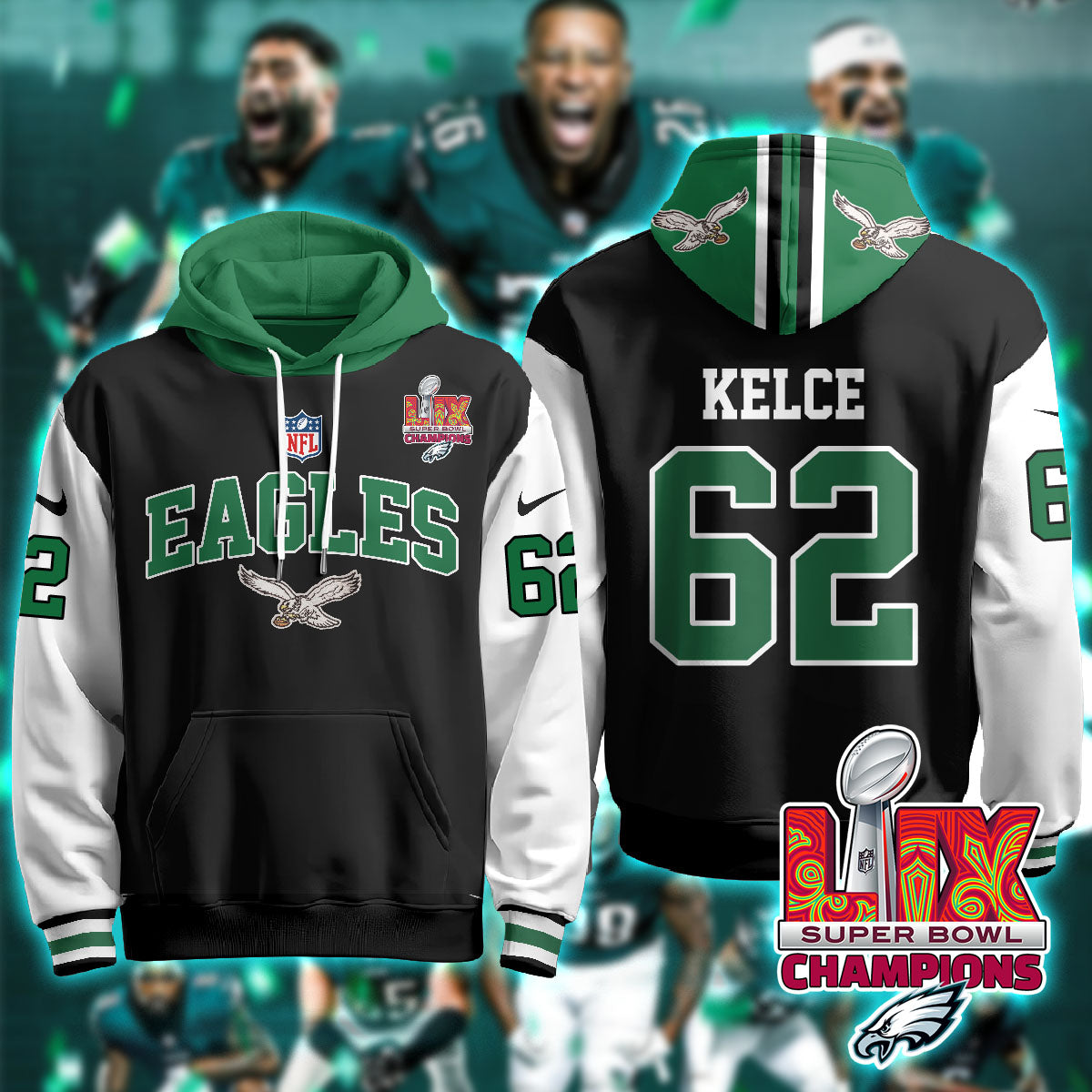 Philadelphia Eagles Super Bowl LIX Champions Hoodie - All Stitched