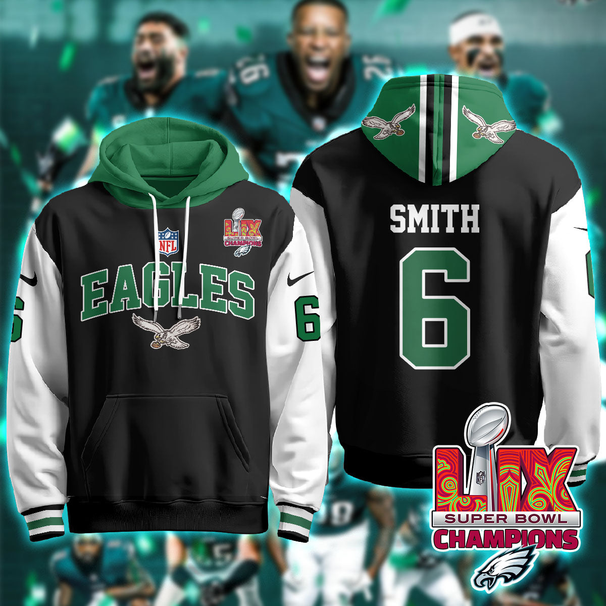 Philadelphia Eagles Super Bowl LIX Champions Hoodie - All Stitched