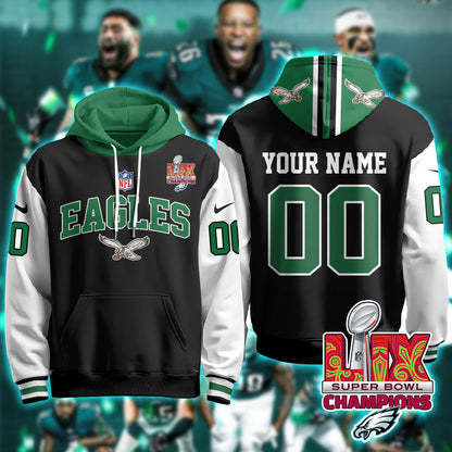 Philadelphia Eagles Super Bowl LIX Champions Custom Hoodie - All Stitched