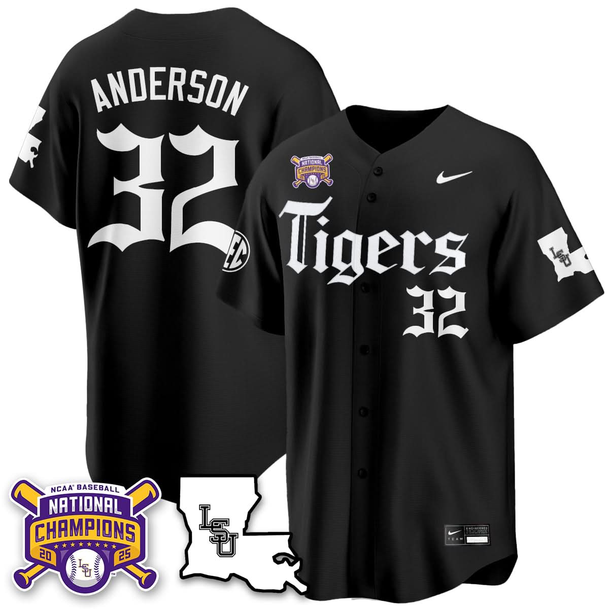 LSU Tigers 2025 World Series Champions 'Gothic Geaux Edition' Jersey - All Stitched