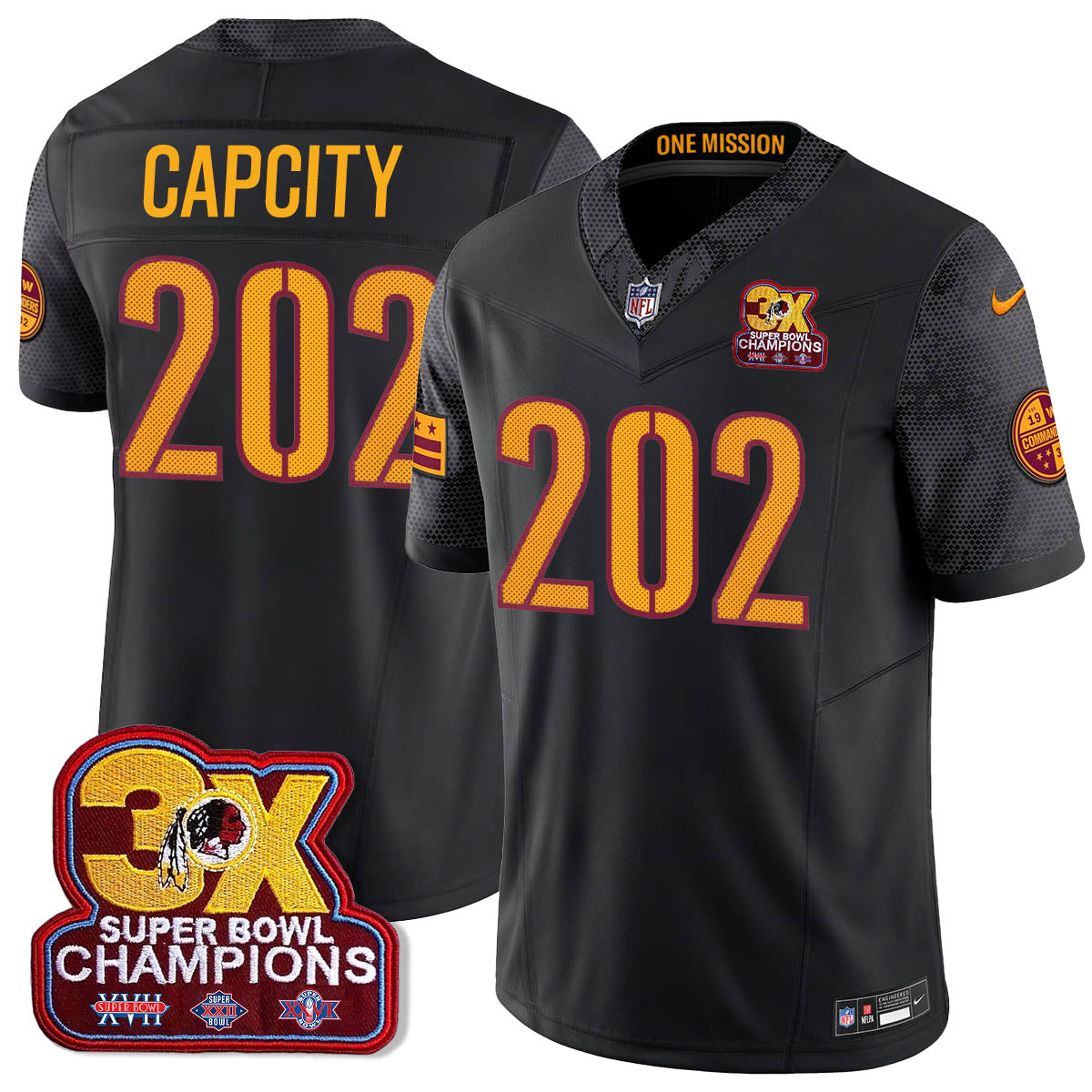 WAS 3-Time Champions Patch Vapor Limited Jersey - All Stitched