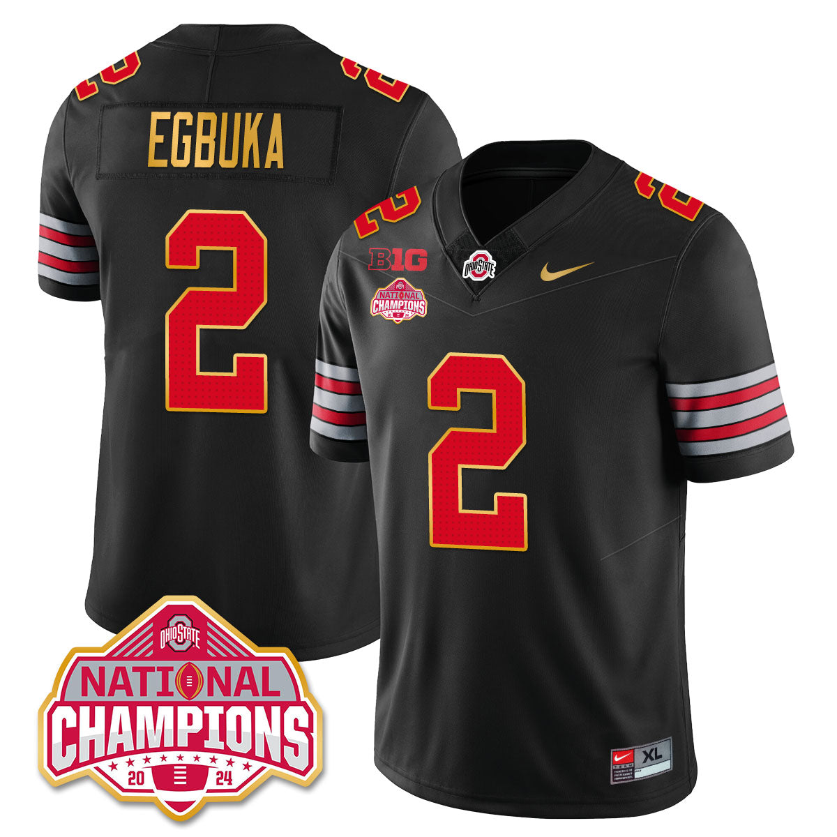 Ohio State Buckeyes 'Heritage Stripe' 2025 CFP Patch - National Champions Gold Jersey - All Stitched