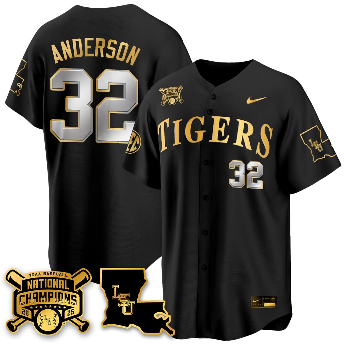 LSU Tigers 2025 College World Series Champions Limited Jersey - All Stitched
