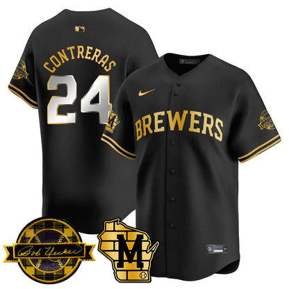Milwaukee Brewers 2025 Limited Gold Jersey - Bob Uecker Patch - All Stitched