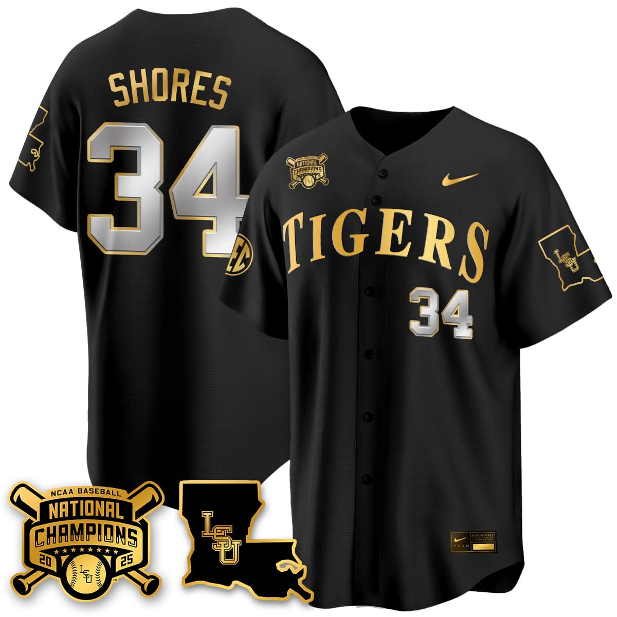 LSU Tigers 2025 College World Series Champions Limited Jersey - All Stitched
