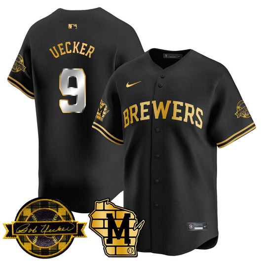 Milwaukee Brewers 2025 Limited Gold Jersey - Bob Uecker Patch - All Stitched