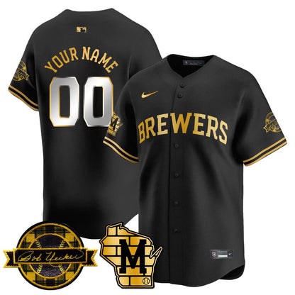 Milwaukee Brewers 2025 Gold Custom Jersey - Bob Uecker Patch - All Stitched