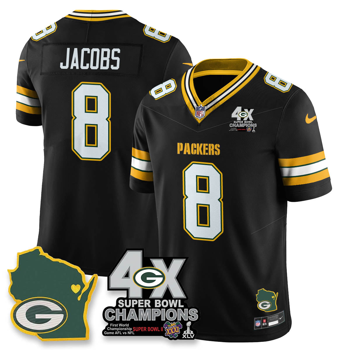GB 4-Time Champions Patch Vapor Limited Jersey - All Stitched
