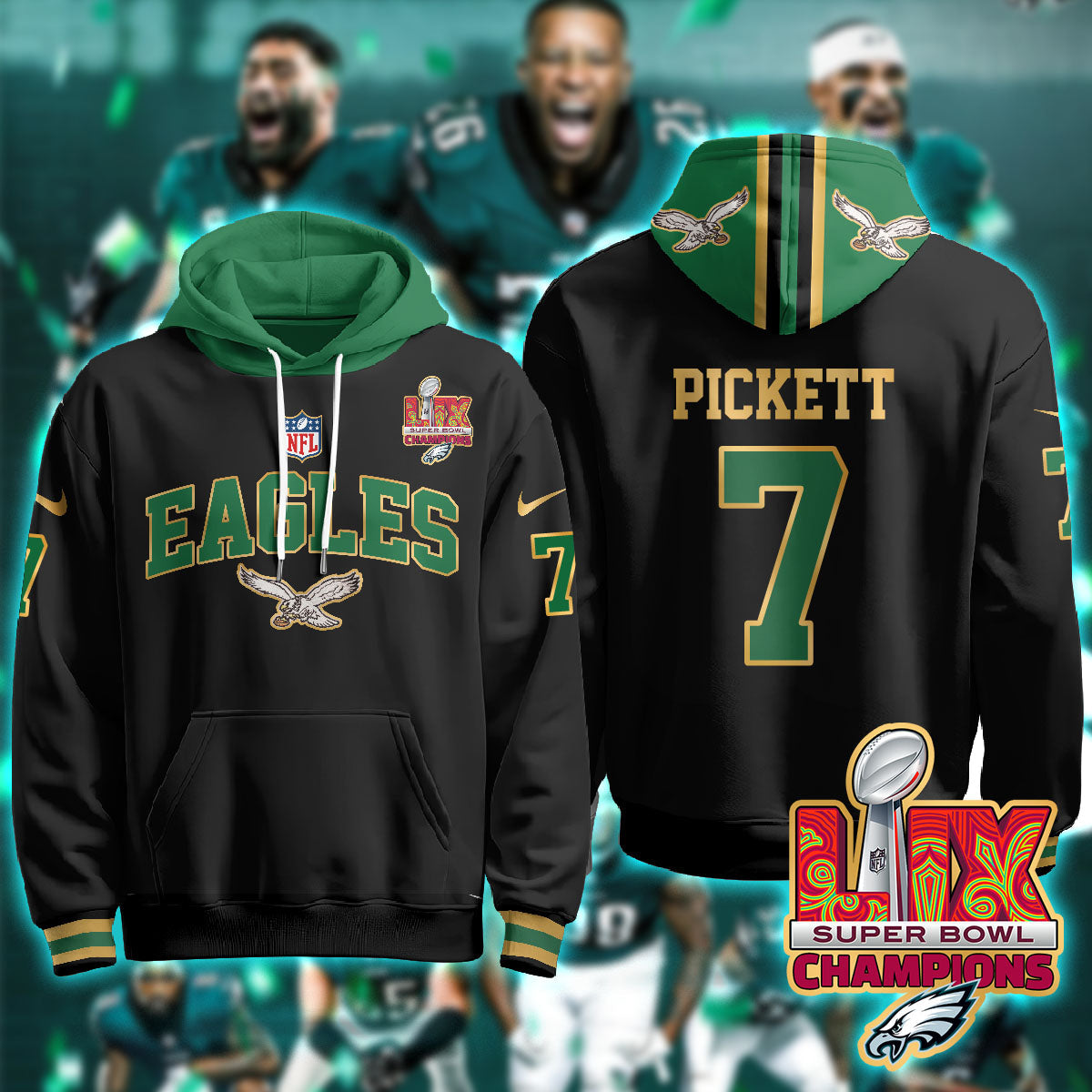 Philadelphia Eagles Super Bowl LIX Champions Gold Hoodie - All Stitched