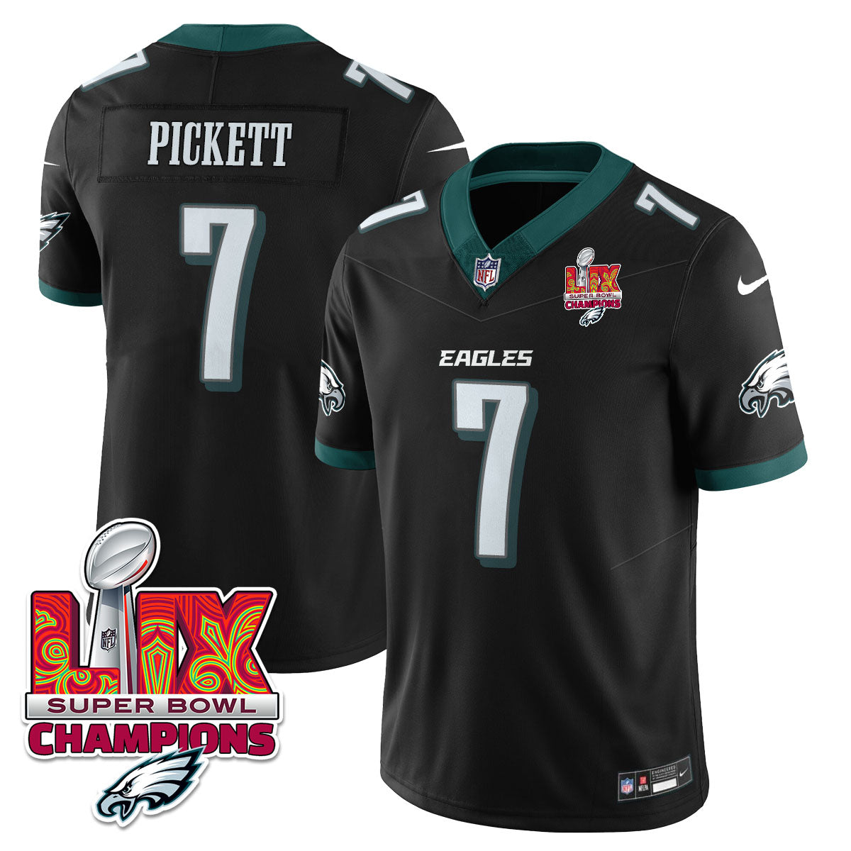 Philadelphia Eagles Super Bowl LIX Champions Gold Trim Vapor Limited Jersey - All Stitched