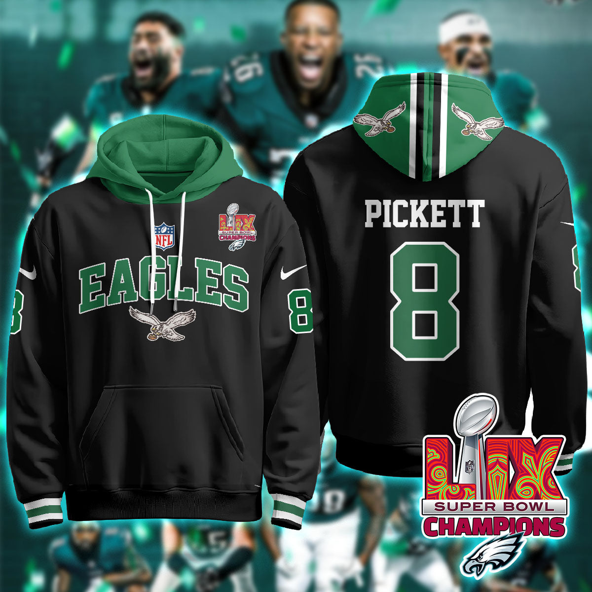 Philadelphia Eagles Super Bowl LIX Champions Hoodie - All Stitched