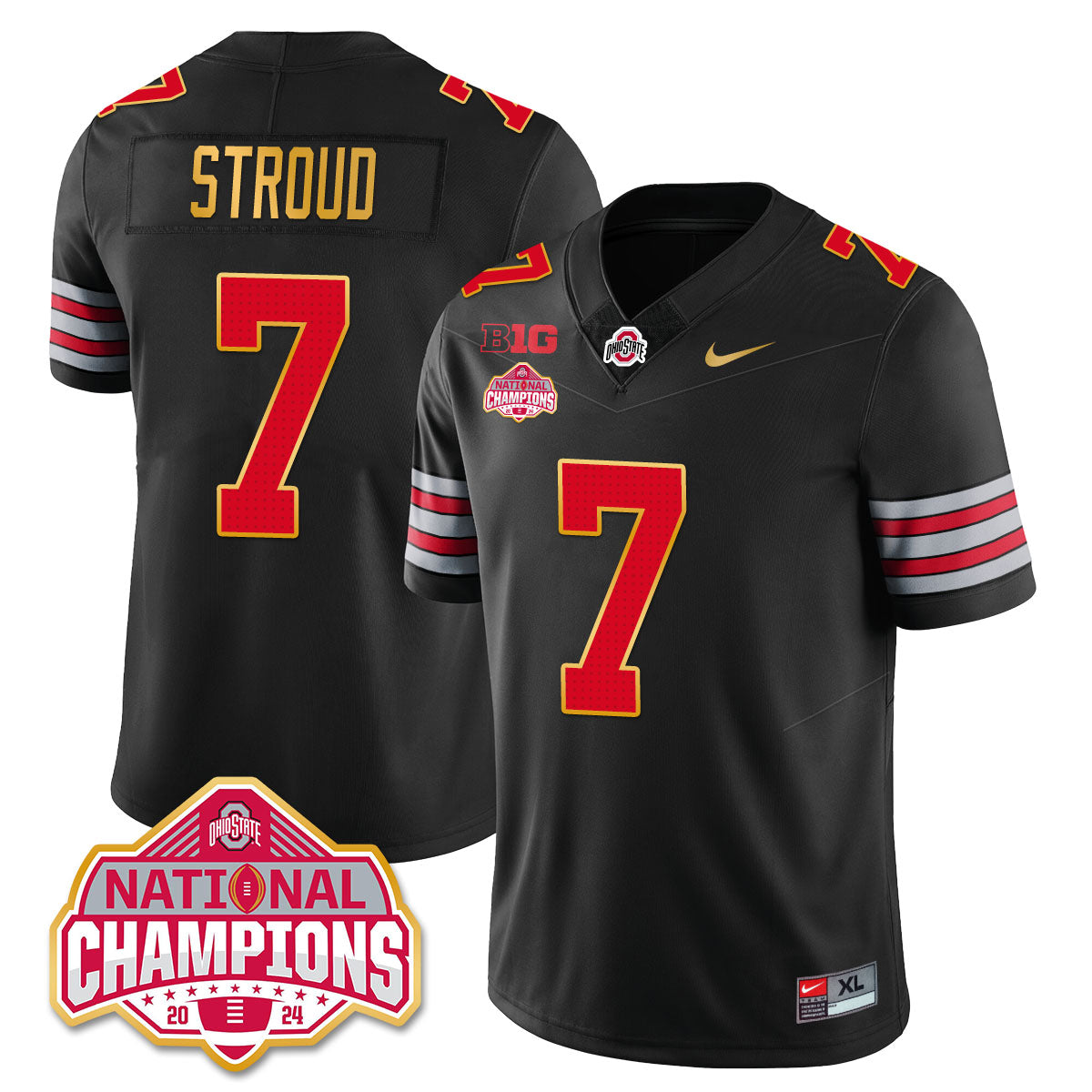 Ohio State Buckeyes 'Heritage Stripe' 2025 CFP Patch - National Champions Gold Jersey - All Stitched