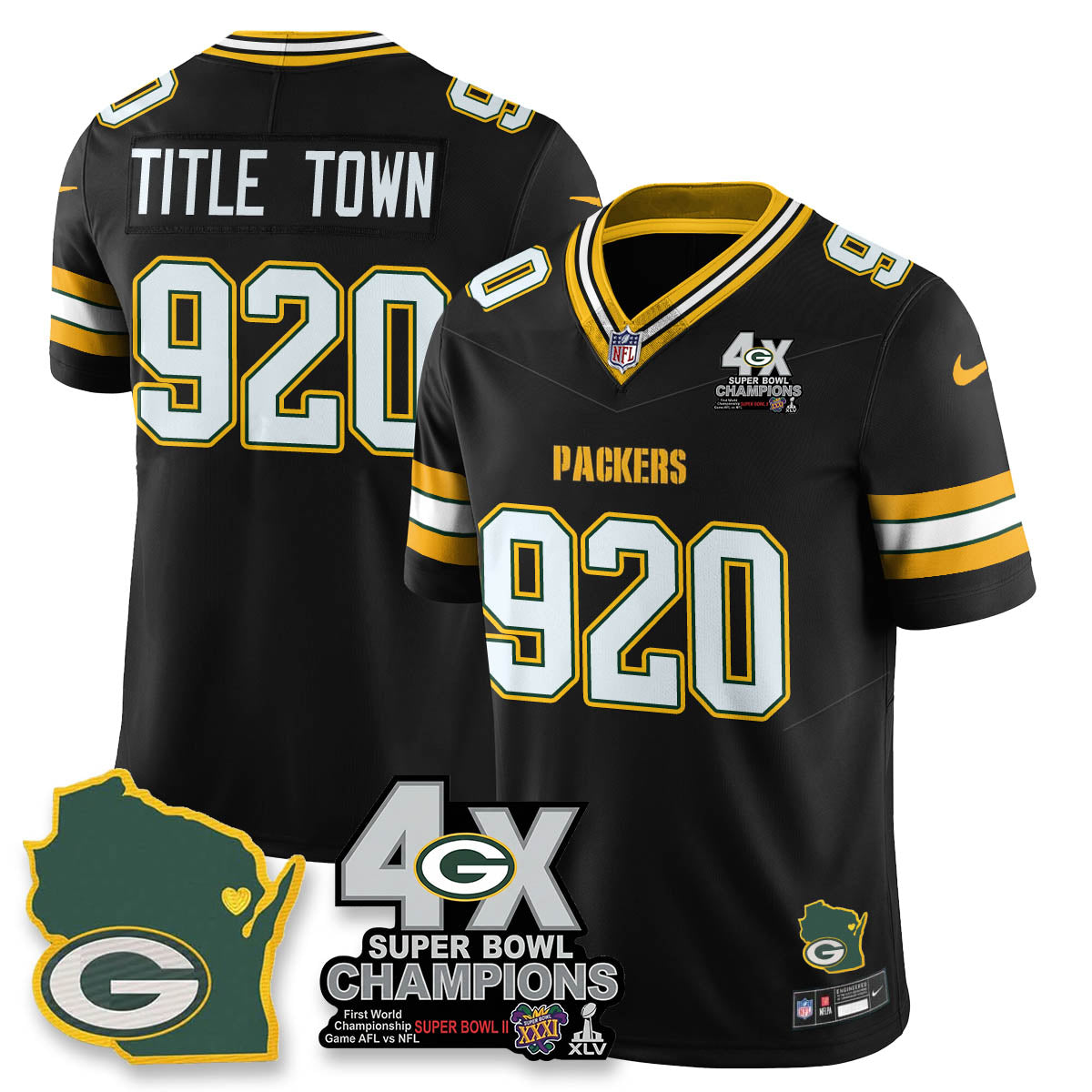 GB 4-Time Champions Patch Vapor Limited Jersey - All Stitched