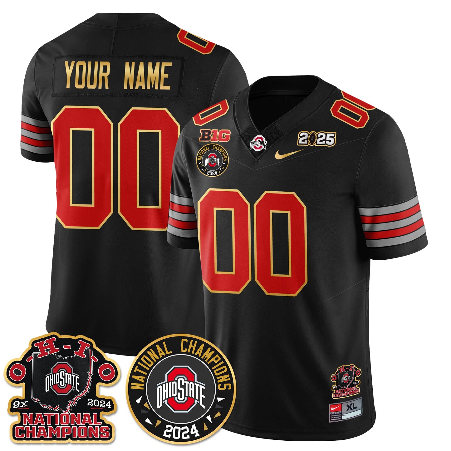 Ohio State Buckeyes 'Heritage Stripe' 2025 CFP Patch - National Champions Gold Custom Jersey N5 - All Stitched