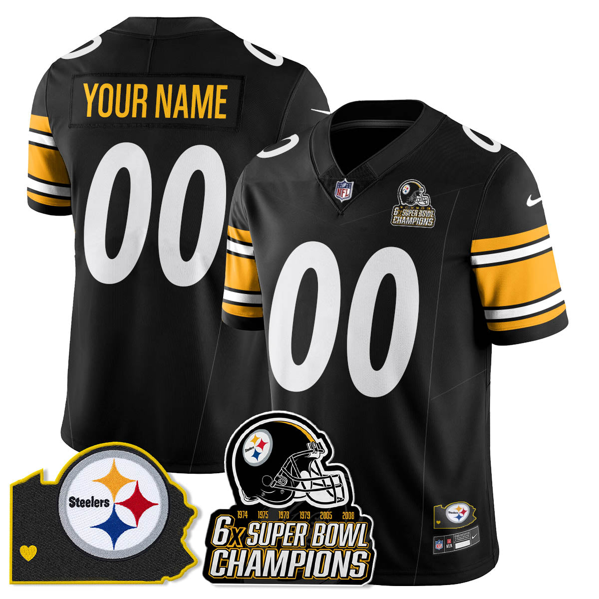 Custom PIT 6-Time Champions Patch Vapor Limited Jersey - All Stitched