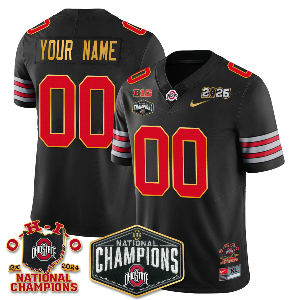 Custom Gender/Name Ohio State Buckeyes 'Heritage Stripe' 2025 CFP Patch - National Champions Gold Custom Jersey N8 - All Stitched