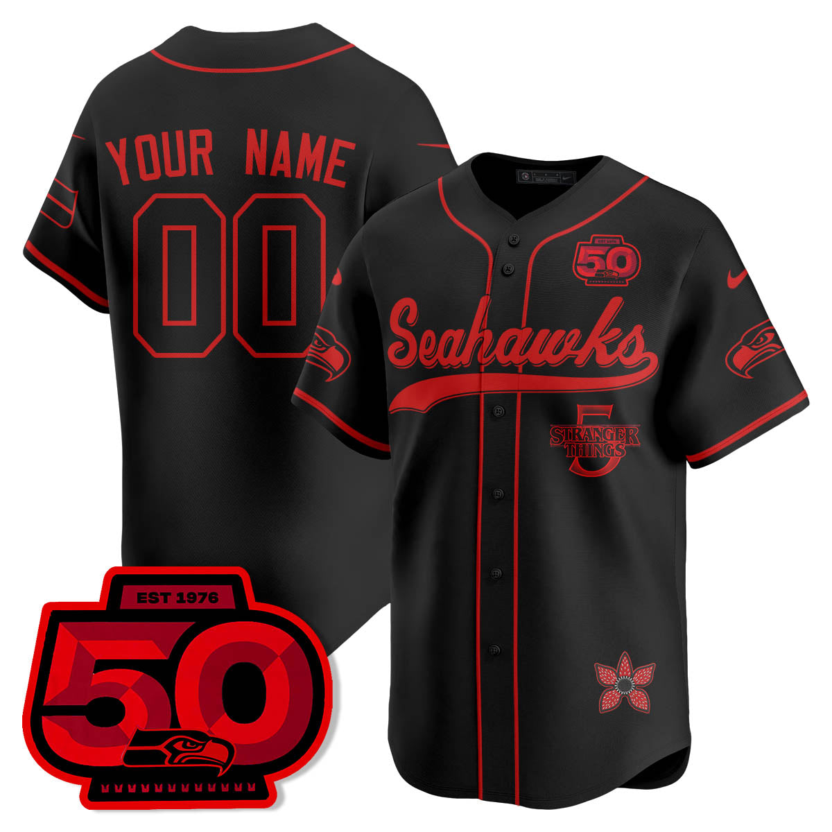 SEA Stranger Things Vapor Limited Baseball Custom Jersey - All Stitched