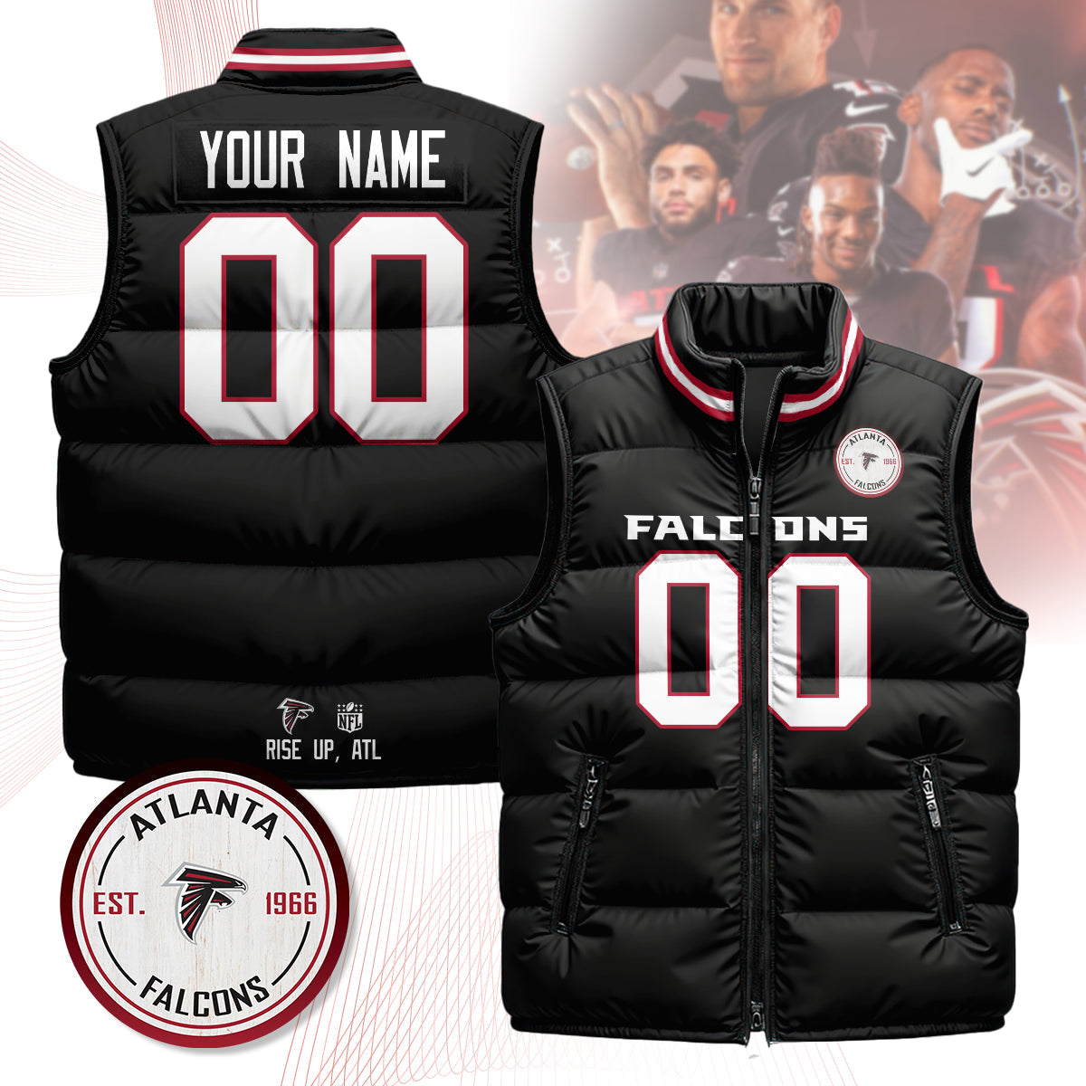 Personalized Atlanta Falcons Unisex Puffer Vest