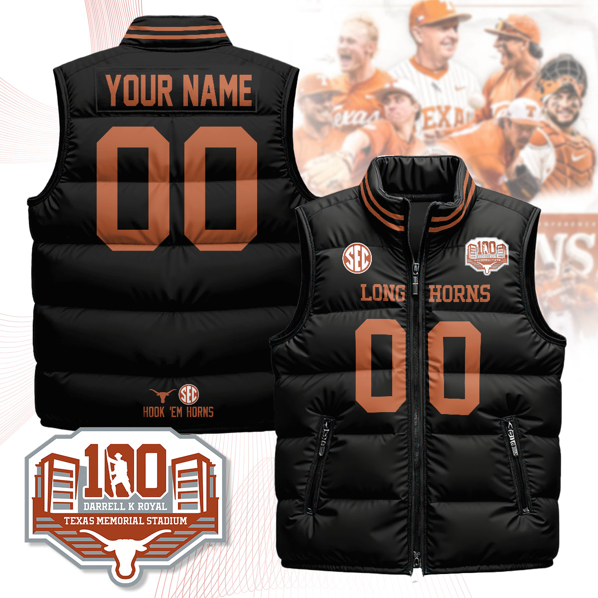 Personalized Texas Longhorns Unisex Puffer Vest